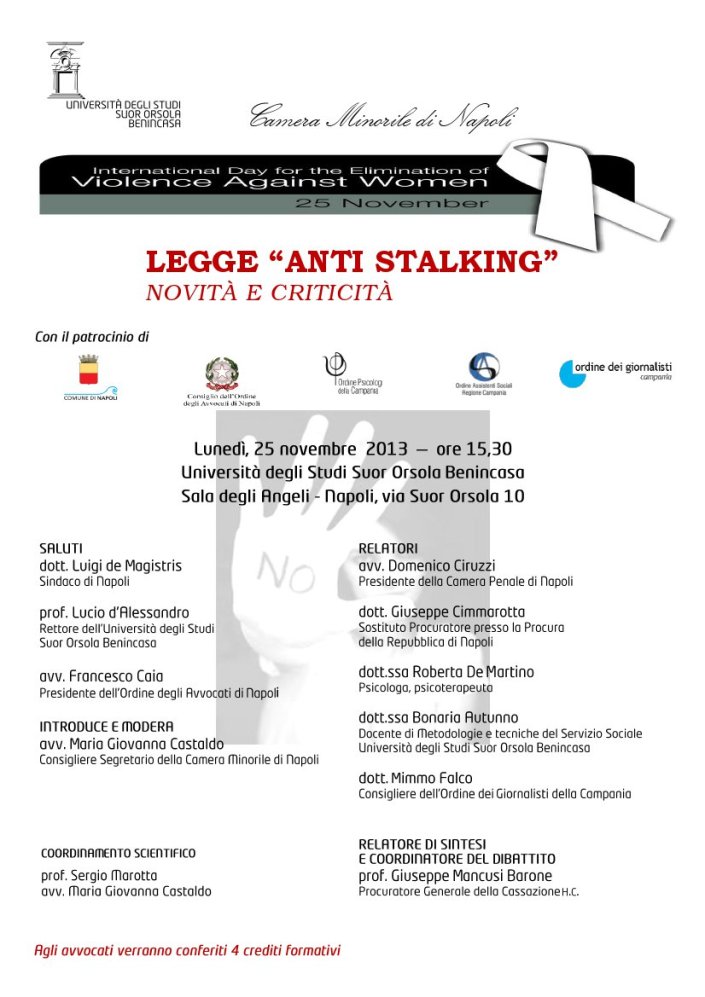 Programma Completo Convegno La nuova legge sullo stalking