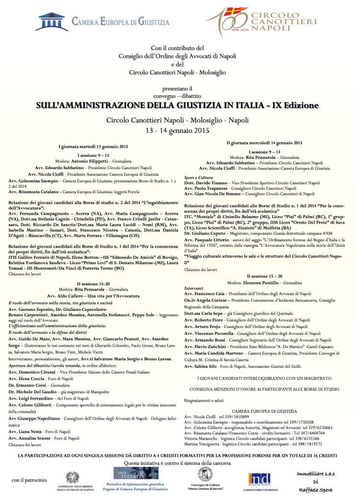 Camera Europea della Giustizia - Locandina evento 13 e 14 gennaio 2015