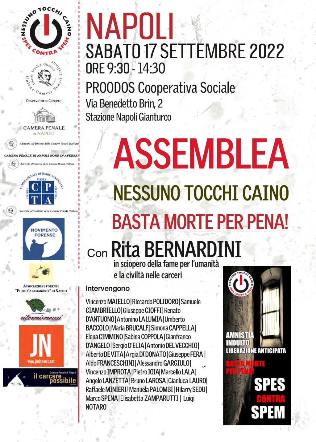 Carcere: Assemblea a Napoli di “Nessuno Tocchi Caino” con Rita&nbsp;Bernardini