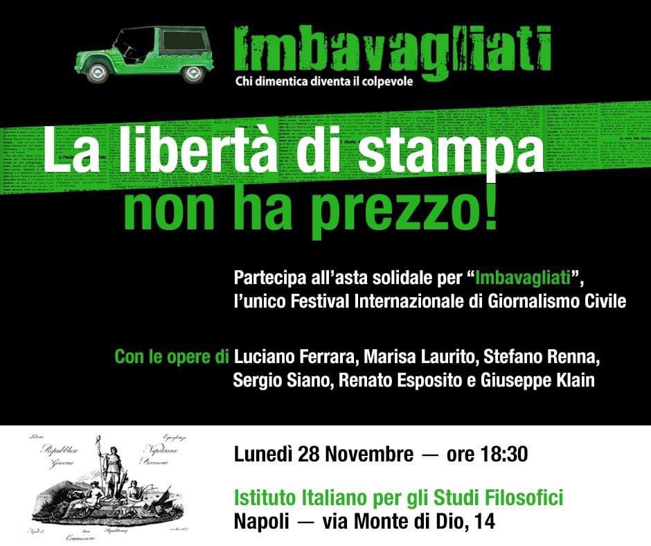 Asta benefica per IMBAVAGLIATI. Lunedì 28 novembre, ore 18,30 presso gli Istituto Italiano per gli Studi&nbsp;Filosofici